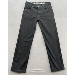R GSTR Jeans Womens Sz 14 Straight Leg Black Denim Whiskered 5-Pocket